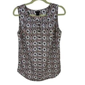 Ann Taylor Sleeveless Top Medallion Print Keyhole Size M